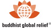 Logo of Buddhist Global Relief with a globe and lotus design.