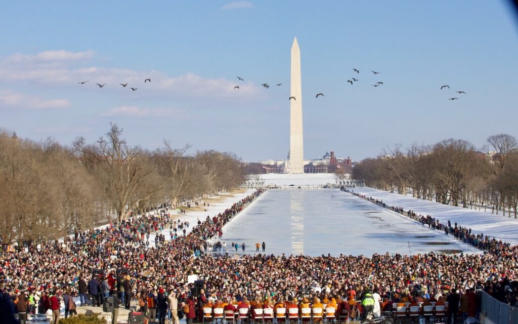 Crowd at National Mall with Washington Monument