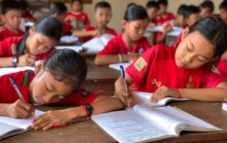 Young students studying in class