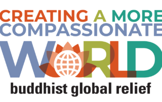 Banner word Creating A More Compassionate World With logo Buddhist Global Relief