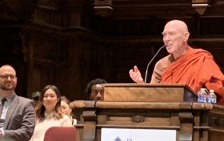 Venerable Bhikkhu Bodhi presents the keynote speech at the Interfaith Baccalaureate for the Claremont colleges, on May 12, 2023