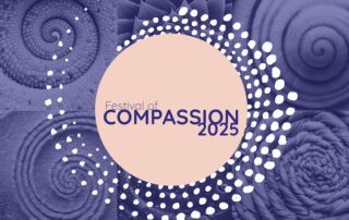 Festival of Compassion 2025 logo with circular dot patterns.