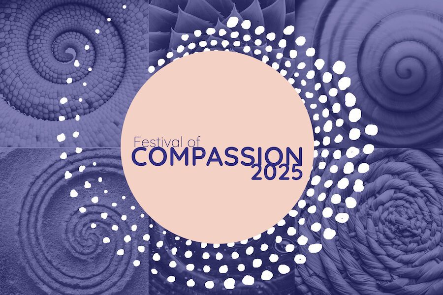 Festival of Compassion 2025 logo with circular dot patterns.