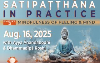 Meditative Buddha statue with event details for mindfulness practice in 2025.