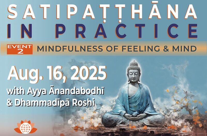 Meditative Buddha statue with event details for mindfulness practice in 2025.